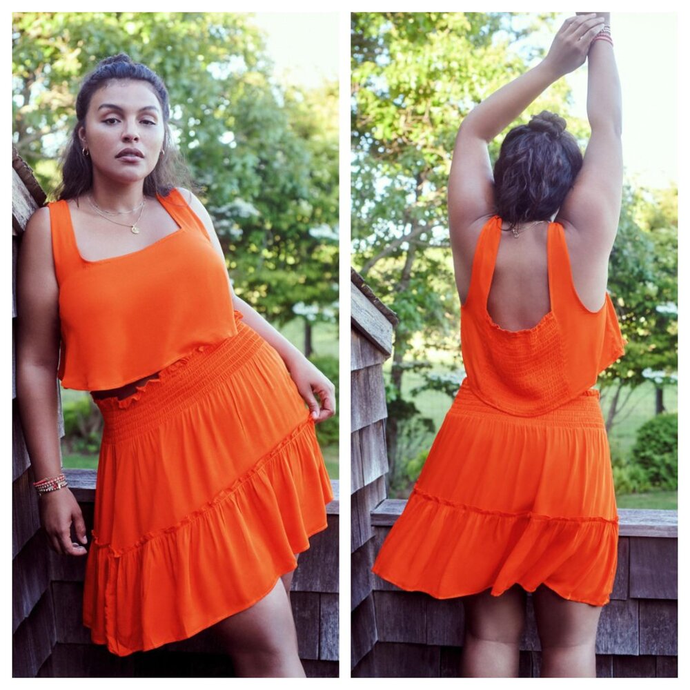 NWOT Anthropologie Breezy Swimwear Cover-Up Mini Smocked Skirt & Top Set. Large. - Picture 2 of 13